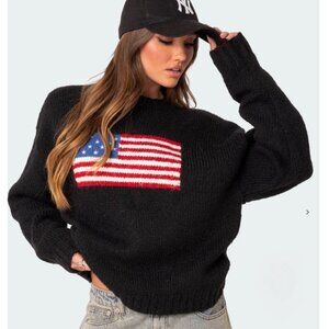 Edikted USA Oversized Chunky Knit Sweater Black Flag Pullover Small